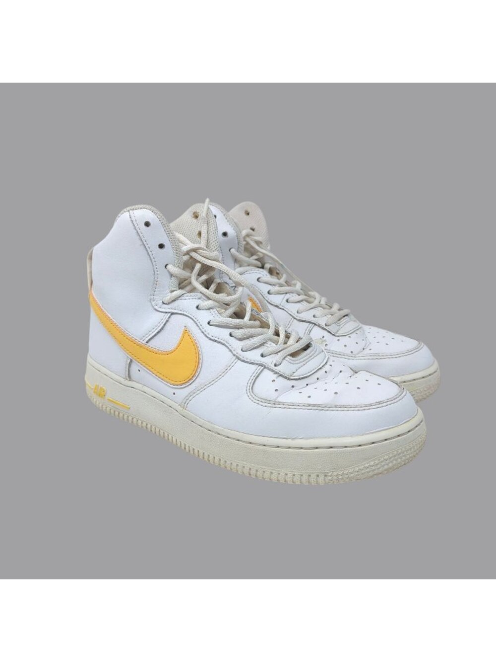 Nike Air Force 1 AF1 White High Top Sneakers 8 Yellow Mens
